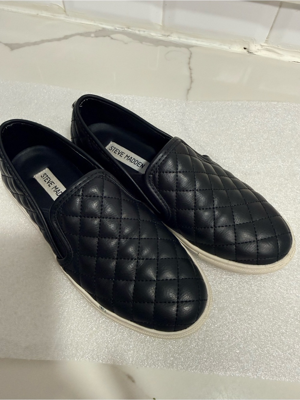 Steve Madden Quilted Black Slip-On Loafers